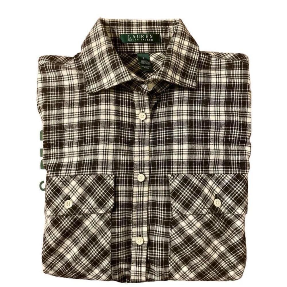 Women's Lauren Ralph Lauren cotton long sleevePlaid Shirt Size S Black/White - Picture 5 of 5